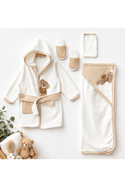 Mou&Kou Boxed Baby Bath Gift Set with Hooded Bathrobe, Towel and Slippers, 0-...