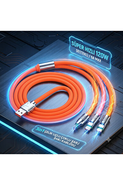 BRMK STORE (3-İN-1) 120 Watt-6 Amper 3 Başlıklı(TYPE-C, MİCRO-USB, LİGHTNİNG,...