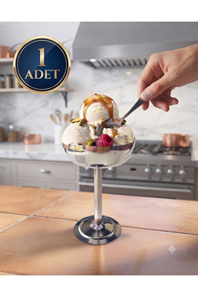 SEVA ÇELİK Stainless Steel 1 Piece Ice Cream Dessert Presentation Bowl with S...