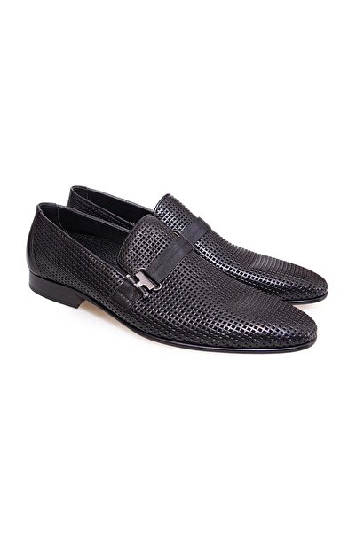 FRANCO CALVANI Black Color Laceless Genuine Leather Men's Shoes