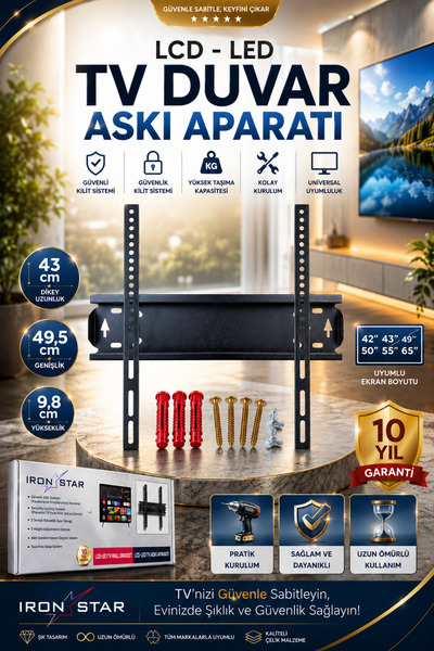 IRONSTAR TV Duvar Askı Aparatı / LCD LED TV Askı Aparatı / Sabit TV Askı Apar...