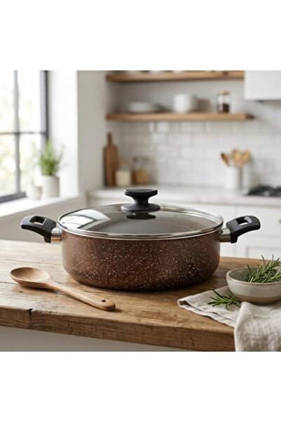 Yıldızan Nry Shop Domino 28 cm Karnıyarık Pot - Chocolate Brown Gold Patterne...