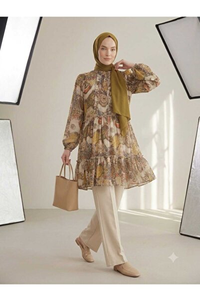 StellaStore Stella Store Çok Renkli Etnik Desenli Tesettür Tunik