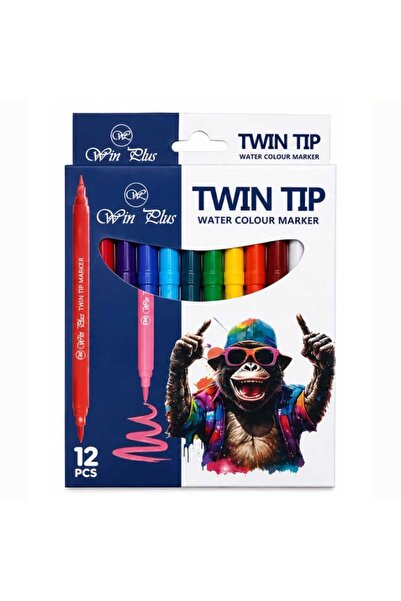 winplus Win Plus 12 pcs Twin Tip Water Colour Marker, Assorted, TP-12