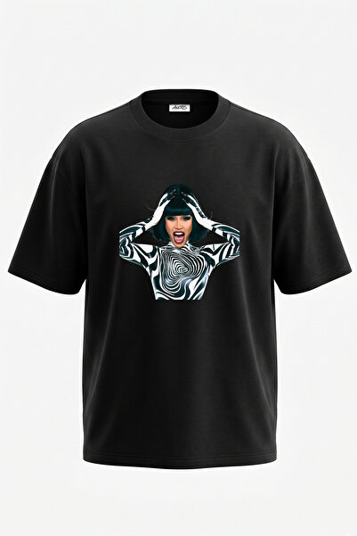Anetos Cardi B_13 Design Printed Unisex Oversize Black Tshirt