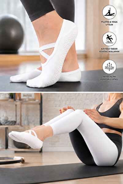 UZN SOCKS Чорапи за пилатес с противоплъзгащи подметки и кръстосани ленти, чо...