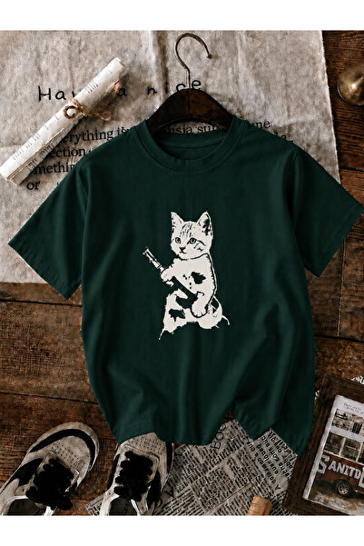 ZİYMO Unisex Y2K Guitar and White Cat Printed Oversized T-Shirt