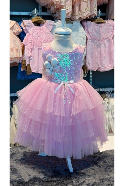 Pamina Girl's Special Occasion & Evening Dress - Sequined with Tutu Skirt - Pink