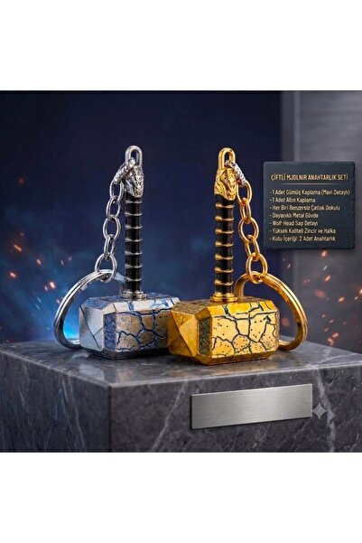 mr shopping Mr Set of 2 Thor Hammer Metal Keychain – Gold and Silver Color Ma...