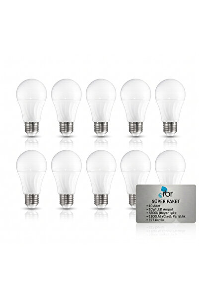 RBR Premium 10’lu Süper Paket - 10W LED Ampul E27 Duy 6500K Beyaz Işık 1100 L...