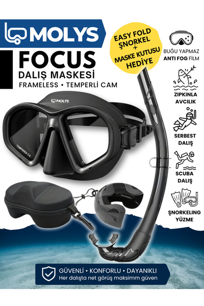 MOLYS FOCUS DALIŞ MASKESİ + ANTI FOG (BUĞU ÖNLEYİCİ FİLM) + KATLANABİLİR ŞNOR...