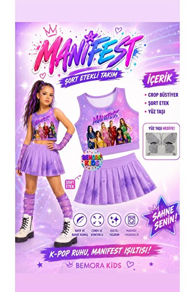 bemora kids manifest mor etek bluz alt üst 2 li takım şort etek kız çocuk alt...