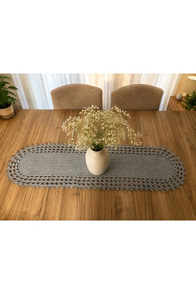derincase Hand Knitted Gray Runner 100X35 cm Bohemian Tablecloth Decorative L...