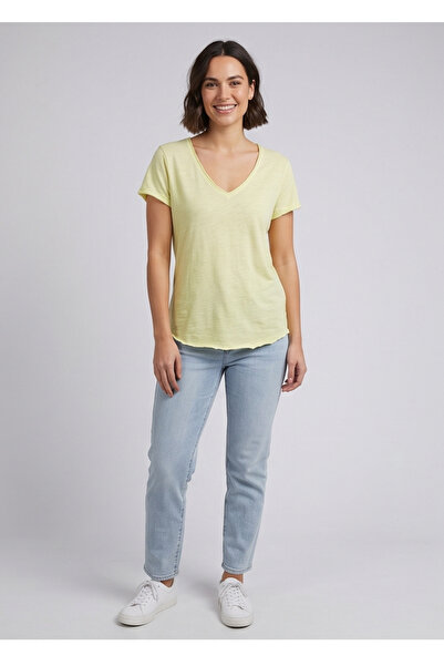 Collezione Women's 100% Cotton V-Neck Slub Knitted Basic T-Shirt
