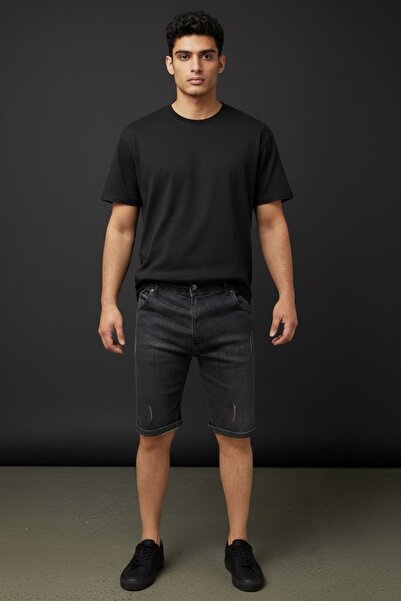 oraystore Erkek Denim Şort Regular Fit Diz Üstü Kot Şort