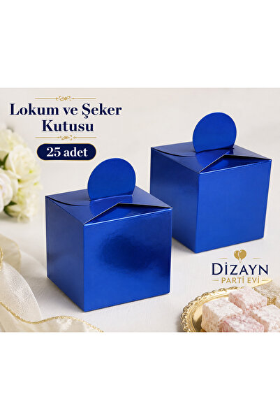 Dizayn Parti Evi 25'li Mavi Lokum ve Şeker Kutusu – Hediyelik İkram Kutusu – ...