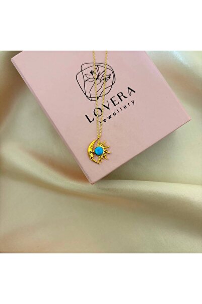 Lovera Jewellery 925 Ayar Gümüş Sertifikalı 14K Gold Renk Mavi Opal Taşlı Ay ...