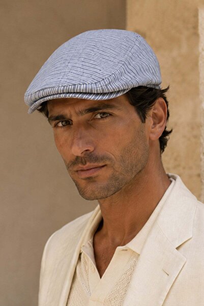 Külah Amalfi Blue Linen Textured Slim Fit Cap – Flat Cap |   Riviera Collection