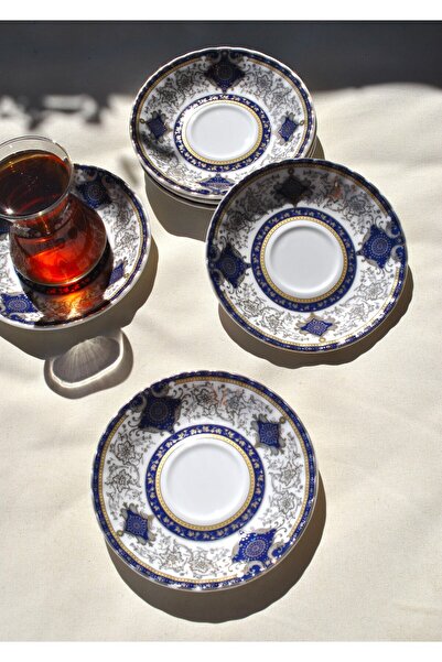 Qualitev 6-Piece Porcelain Tea Plate Set with Gold Engraving, Gold 12 cm Tea ...