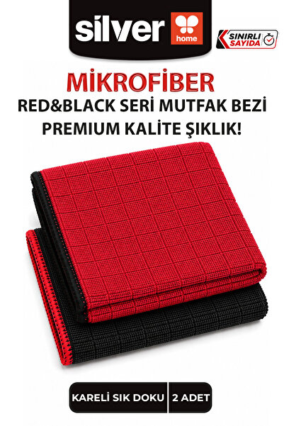SİLVER HOME Premium Red & Black 2-Pack Checkered Microfiber Kitchen Cloth 40X...