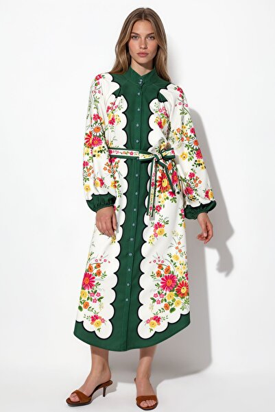 Hiccup Msn Floral Patterned Belted Midi Shirt Dress
