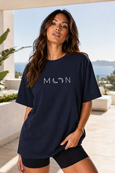 FECCY Premium Moon Printed Oversize Women's T-Shirt Cotton Oversize T-Shirt
