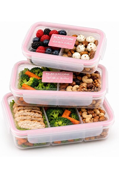 Blackstone Leakproof Plastic Food Storage Container Set, 3PCS with Divider Li...