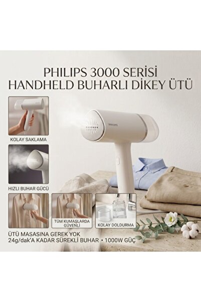 Philips 3000 Serisi El Tipi Dikey Ütü, 1000W, 30 Saniyede Hazır, Kompakt ve K...