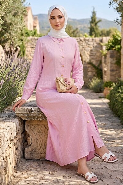 TOFİSA Belden Bağlamalı Elbise Pembe - 28648-PEMBE