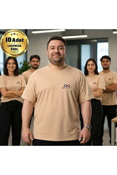 Bk Gift 10 Beige Oversized T-Shirts with Your Logo - Cotton Unisex Corporate ...
