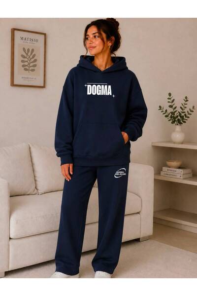 caddekombin Σετ φόρμας Unisex με κουκούλα και τσέπη καγκουρό, με στάμπα Dogma