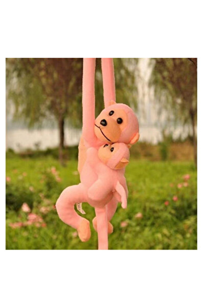LeanToys Jucarie de plus maimuta cu pui, moale, pentru copii 3+, roz, 90 cm
