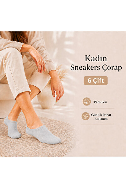 YZC Prime Kadın Sneakers Çorap 6 Çift Pamuklu Görünmez Bilek Altı Günlük Raha...