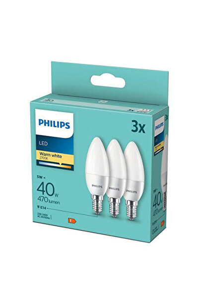 Philips Pachet de 3 becuri LED B35, E14, 5W