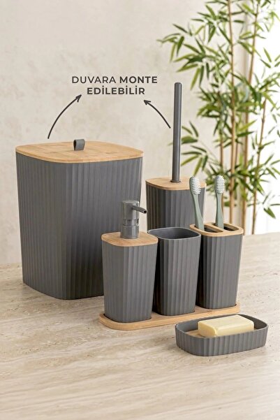 Kitchen Life Set de baie din 6 piese din bambus autocolant, antracit, safir