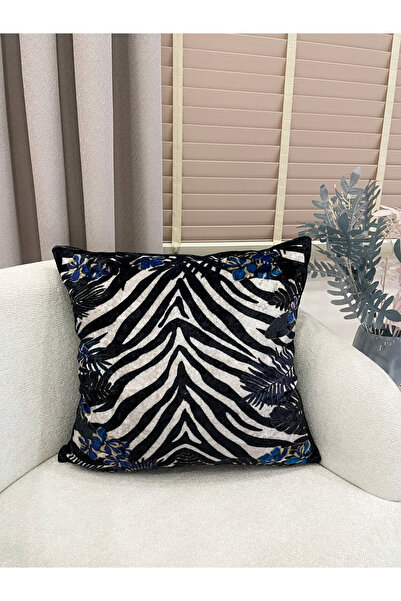 Brillant 2'li Zebra Desenli Tropikal Yaprak Detaylı Kadife Kumaş Kırlent Kılı...