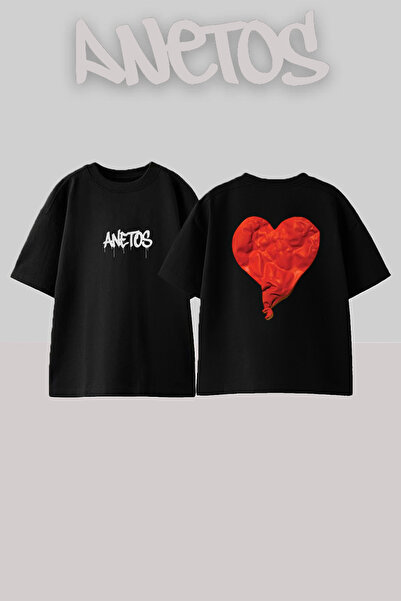Anetos تيشيرت أسود كبير الحجم مطبوع بتصميم 808s Heartbreak للجنسين