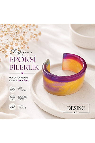 DESING BY El Yapımı Epoksi Bileklik –Çok Renkli Modern Tasarım Bileklik – Reç...