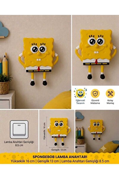muggle design Sünger Bob Tasarımlı Dekoratif Lamba Anahtarı Çerçevesi - Eğlen...