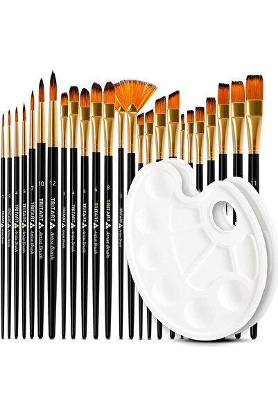 Tritart Set de 25 pensule, 2 palete de pictură, Negru/Auriu