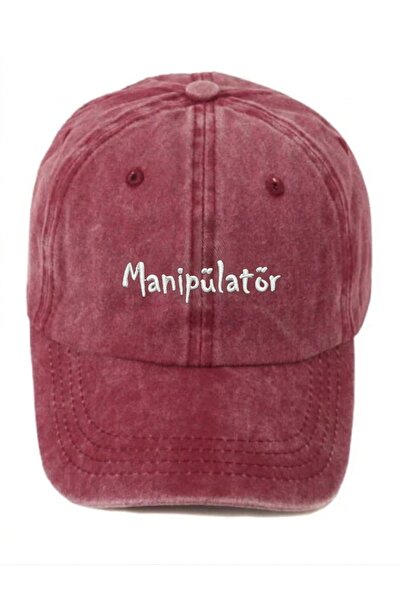 ŞapkaMania Burgundy Embroidered Washable Vintage Unisex Hat with "Manipulator...