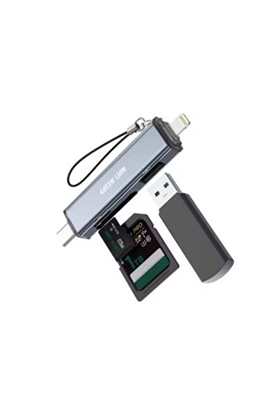Green Lion 3-in-1 Card Reader, USB-C & Lightning, Keychain, Aluminum Alloy, P...