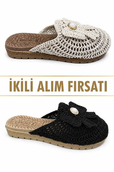 PAPUCUMUN DÜNYASI Women's straw weave elegant lightweight daily walking slippers
