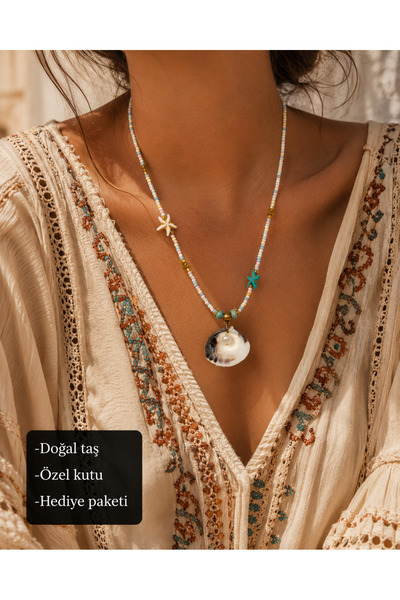 HER ŞEY NOTA www.herseynota.com Mariselle Bohemian Seashell Natural Stone Bea...