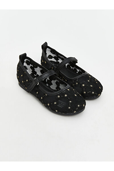 LC Waikiki Lcw Steps Black Flower Embroidered Girl's Ballerina Ballet
