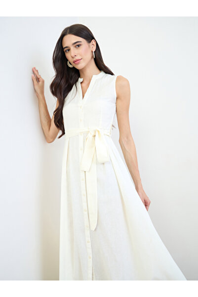 Styli Cream Cotton Sleeveless A-Line Maxi Dress