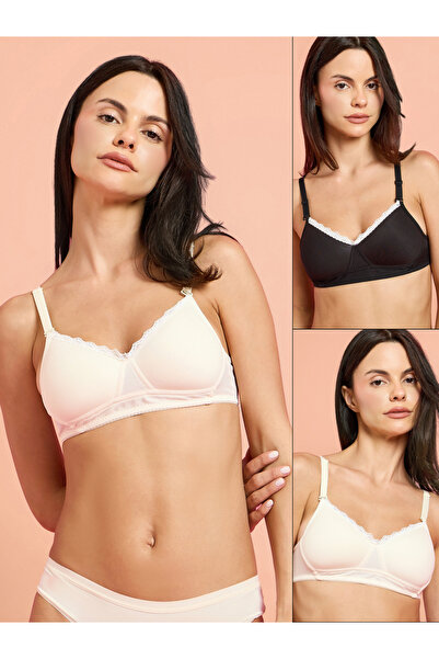 Styli Pack of 2 - Padded Non Wired Rib T-Shirt Bra with Lace Detail