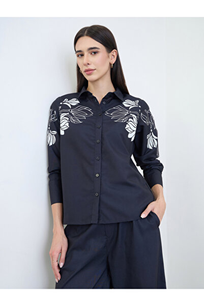 Styli Black Floral Cotton Shirt and Pants Co-Ords