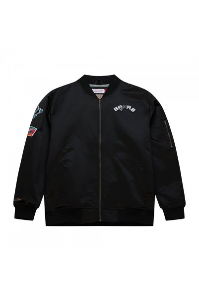 Mitchell & Ness Jachetă bărbați Lightweight Satin Bomber, neagră, mărimea 2XL.