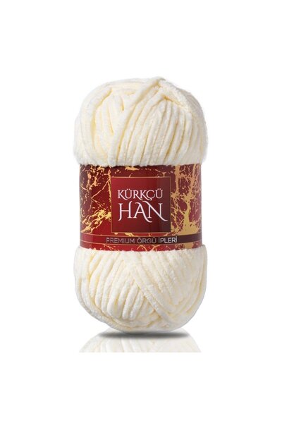 Kürkçü Han Kadife Örgü İpi 50gr %100 Polyester Yumuşak Pofuduk Krem